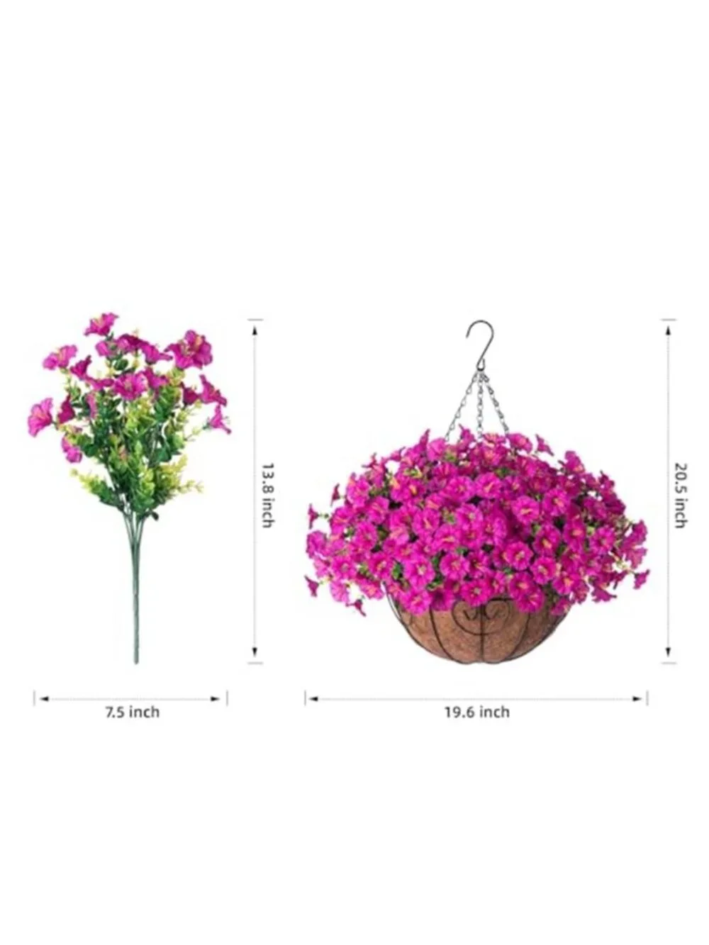 Fuchsia Faux Hanging Basket Morning Glory Silk Flowers UV Outdoor Porch Patio